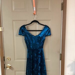 Altar'd State Velvet Mini Dress in Teal Blue XS skater style